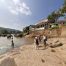 Sri Lanka.Pinnawala. Elephants washing in river