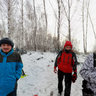 Resting cyclists at winter. Island Tan-Wang  at the Ob Sea. Novosibirsk