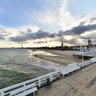 Sunset on the pier. Sopot. Baltic Sea.