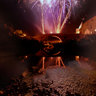 Fireworks in Lagrasse. The celebration of Bastille Day