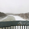 Vilnius Zverynas pedestrian bridge in snowstorm