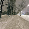 Snowy Bulevar Mihajla Pupina Street at Night