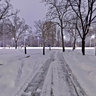 Snowy Monument at Historical Archives of Belgrade by Night
