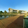 The sunset in yuehu lake, Qintai Center of Culture and Art in Wuhan，hubei